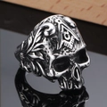 Vintage stainless steel Freemasonry skull ring with punk style and oxidized finish - US 7 / Steel