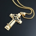 Vintage Herren Halskette mit dreilagigem goldenem Kreuzanhänger und schwarzer Emaille - Nur Anhänger (Ohne Kette) / Gold
