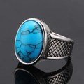 Anello punk vintage da uomo in acciaio inossidabile con turchese ovale e trama a maglie - US 7 / Acciaio Turchese Blu
