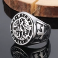 Anello vintage San Michele Arcangelo in argento per uomo con croce sul lato - US 7 / Color Acciaio