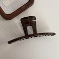 Detailed view of dark green and brown plaid hair claw clip with glossy finish and wood decor - Dark Red Green Plaid Hollow Bar