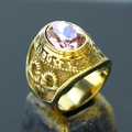 Vintage gold masonic ring with purple gemstone and embossed floral metal details - Size 7 / Relief Pink Purple Rhinestone Style (Gold Style 7) / Gold
