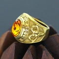 Retro punk gold titanium steel ring featuring an amber gemstone and relief patterns - Size 7 / Amber Rhinestone Relief Style (Gold Style 15) / Gold