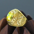 Men's punk vintage Masonic ring in gold finish with a large faceted yellow gemstone - Size 7 / All-Seeing Eye Yellow Rhinestone Style (Gold Style 11) / Gold