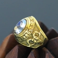 Vintage punk gold titanium steel ring with large oval clear stone and carved patterns - Size 7 / Relief Texture Clear Rhinestone Style (Gold Style 9) / Gold