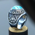 Men's retro titanium steel ring with blue gem and silver Eye of Providence carving - Size 7 / All-Seeing Eye Sea Blue Rhinestone Style (Steel Style 5) / Steel