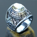 Silver punk signet ring with large clear crystal and Masonic Eye of Providence relief - Size 7 / All-Seeing Eye Clear Faceted Rhinestone Style (Steel Style 8) / Steel