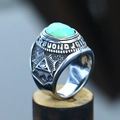 Vintage signet ring for men in silver finish with turquoise stone and all-seeing eye design - Size 7 / All-Seeing Eye Turquoise Rhinestone Style (Steel Style 7) / Steel