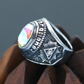 Men's retro punk ring with rainbow gemstone and Eye of Providence carving - Size 7 / Freemasonry Eye of Providence Iridescent Rhinestone Style (Steel Style 11) / Steel