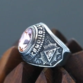 Punk vintage stainless steel ring with pink oval gemstone and Masonic Eye of Providence - Size 7 / All-Seeing Eye Pink Rhinestone Style (Steel Style 10) / Steel