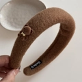 Plüschiger brauner Bären-Haarreif aus dickem Kunstpelz mit goldener Schleife für Damen - Kaffee Breites Stirnband