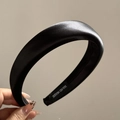 Detail of black silk satin headband with a stitched Hand Made label for hair styling - Solid Satin / Black Headband