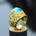 Vintage gold masonic ring featuring a large oval blue gemstone and lion relief - Size 7 / 1000 Commemorative Ring Style (Gold Style 5) / Gold (Sky Blue Stone)