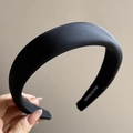 Close-up of handmade black satin padded headband with premium smooth silk texture detail - Padded Satin Headband / Black