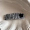 Y2K grey faux fur rectangle hair clip with a black velvet heart accent for winter hair styling - Black Heart Rectangular Yarn Wrapped
