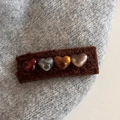 Brown fuzzy heart hair clip with resin beads on a textured knit fabric background - Glitter Heart Plush Clip-Dark Coffee