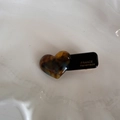 Detail view of heart-shaped tortoiseshell hair clip with FRANCE Handmade inscription - Blue Brown Acetate-Heart