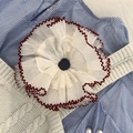 Dettaglio di elastico per capelli in pizzo bianco a doppio strato con bordo rosso - Stile Con Bordo Rosso Plissettato