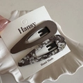 Floral and solid fabric BB hair clips set on a decorative white shell porcelain plate - Coffee Floral BB - Hollow Water Drop