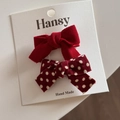Lot de barrettes à cheveux nœuds rouges festifs avec motif à pois sur carte - Nœud Rouge À Pois