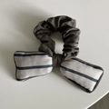 Detail of vintage ruffled hair scrunchie with grey striped bowknot accessory - Simple Blue Stripe Bow