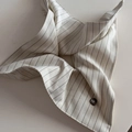 Detail of striped fabric scrunchie with a sparkling black heart-shaped diamond buckle - Beige Heart Stripe Square Scarf