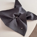 Detail of dark grey striped fabric scrunchie featuring a small sparkly heart charm - Dark Gray Heart Stripe Square Scarf