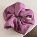 Detailed view of light purple scrunchie featuring twill texture and Hand Made label - Candy Series Hair Tie - Korean Pink