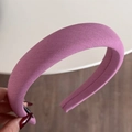 Detailed view of the rose pink padded sponge headband with premium ribbed knit fabric texture - Candy Series Headband - Korean Pink
