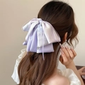 Elegante fermaglio per capelli con fiocco in raso sfumato viola e pendenti di perle - Clip per Coda di Cavallo Viola
