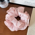 Pink floral layered lace scrunchie with ruffled pleats and sweet Lolita style finish - Pink Bound Edge