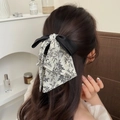Pince à cheveux élégante avec nœud de style chinois, ruban fleuri et satin noir chic - Pince à Queue de Cheval Imprimée Exquise