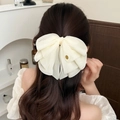 Elegant cream white oversized organza bow hair clip for ponytail and half-up styles - Mesh Style / Cream White Ponytail Clip