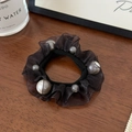 Elegante elastico per capelli in rete nera con perle finte su base in legno - Elastico Grande Perle Artificiali