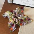 Artistic oil painting floral scrunchie with ribbons on vintage wooden desk setting - Square Scarf Scrunchie