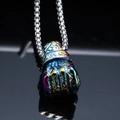 Macro shot of iridescent rainbow fist pendant with detailed punk style texture and chain - Rainbow Pendant Only (Without Chain)