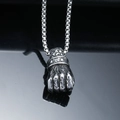 Close-up of muscle fist pendant in silver stainless steel with box chain detail - Steel Color Oiled Pendant Only (Without Chain)