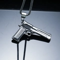 Polished stainless steel desert eagle handgun pendant with hip hop chain necklace - Pendant Only (Without Chain) / Silver