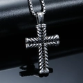 Ciondolo a croce vintage argento con pietre nere e catena box in acciaio inossidabile - Colore Acciaio Pendente Singolo (Senza Catena)