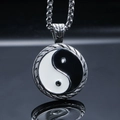 Vintage μενταγιόν Yin Yang Tai Chi από ανοξείδωτο ατσάλι με ρετρό πλεγμένη άκρη - Μόνο Μενταγιόν (Χωρίς Αλυσίδα) / Ασημί
