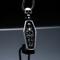 Gothic stainless steel coffin skeleton pendant necklace with 3D skull and box chain - Silver Color Pendant Only (Without Chain)