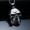 Colgante de calavera grande en acero inoxidable pulido estilo punk y hip hop para hombre - Colgante grande color acero (sin cadena)
