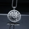 Collana con ciondolo dio del sole retrò in acciaio argento con simboli dello zodiaco - Solo Ciondolo (Senza Catena)