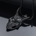 Collana con ciondolo teschio gotico punk con corna in acciaio inossidabile nero - Pendente Nero Solo (Senza Catena)