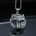 Nordic Viking wolf head totem pendant necklace in vintage silver finish on black base - Pendant Only (Without Chain)
