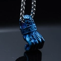 Punk style blue fist pendant made of stainless steel with thick silver metal chain - Blue Pendant Only (Without Chain)