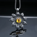 Colgante de girasol punk gótico con diseño de llama, ojo turco y cadena de bolas de plata - Solo Colgante (Sin Cadena) / Color Acero