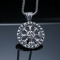 Nordic Viking rune compass pendant in vintage stainless steel with square chain - Pendant Only (Without Chain) - Silver Color