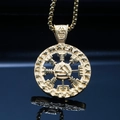 Viking Valknut round pendant necklace in polished gold steel with runic alphabet engravings - Pendant Only (Without Chain) - Gold Color