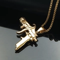 Gothic punk gold pistol pendant necklace in stainless steel on a reflective black background - Pendant Only (Without Chain) / Gold